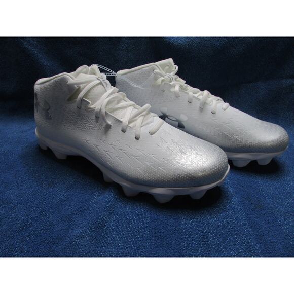 NEW Under Armour Spotlight Franchise 4 3027293-100 Football Cleat Wht/Slvr Sz 12 - Picture 3 of 3